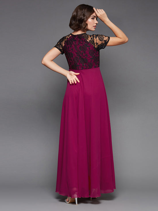 No Drama Just Action Lace Overlaid Dress Dark Pink