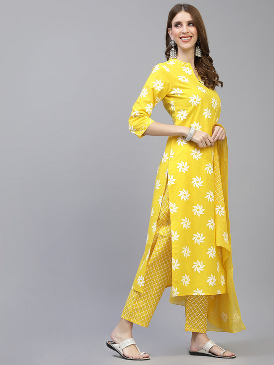 Women Printed Cotton Straight Kurta Pant Dupatta Set