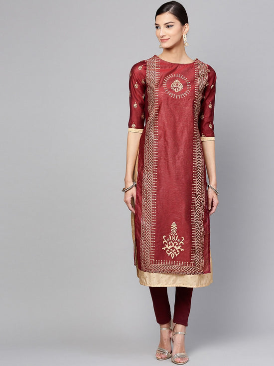 Golden Block Printed Layered Kurta