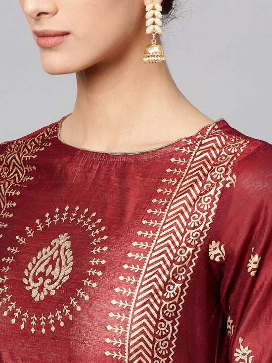 Golden Block Printed Layered Kurta