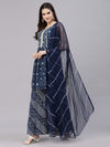 Women's Bandhej Printed Cotton Flared Short Kurta Sharara Dupatta Set