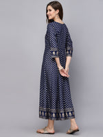 Women's Gold Printed Rayon Anarkali Kurta