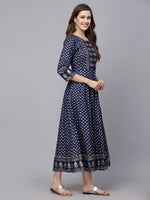 Women's Gold Printed Rayon Anarkali Kurta