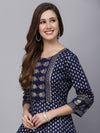 Women's Gold Printed Rayon Anarkali Kurta