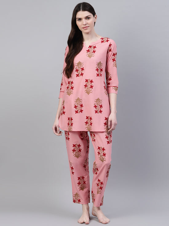 Women's Floral Print Cotton Night Suit Set