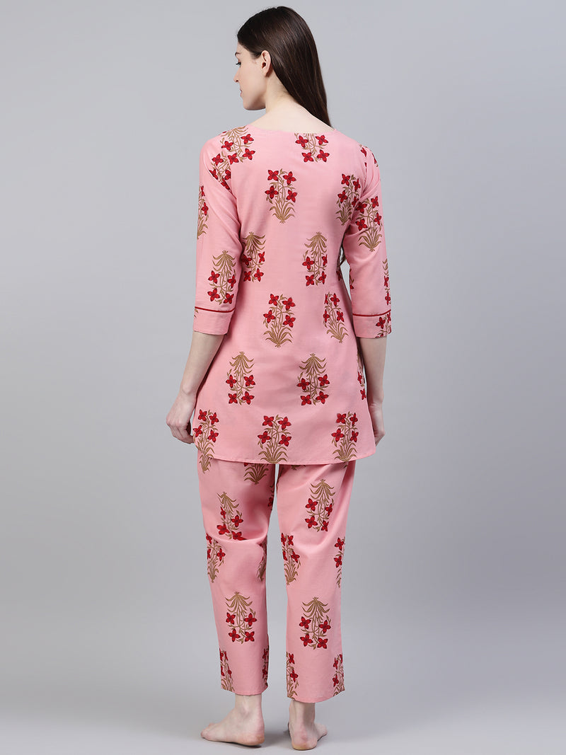 Women's Floral Print Cotton Night Suit Set