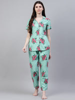 Women's Floral Print Rayon Night Suit Set