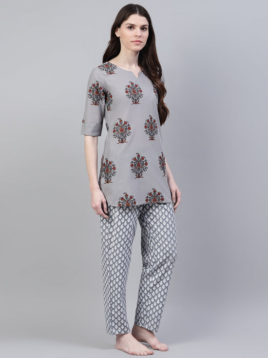 Women's Floral Print Cotton Night Suit Set