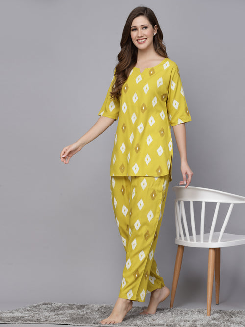 Women's Ikat Print Rayon Night Suit Set