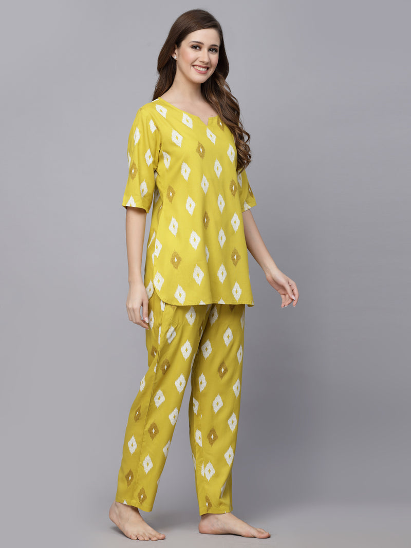 Women's Ikat Print Rayon Night Suit Set