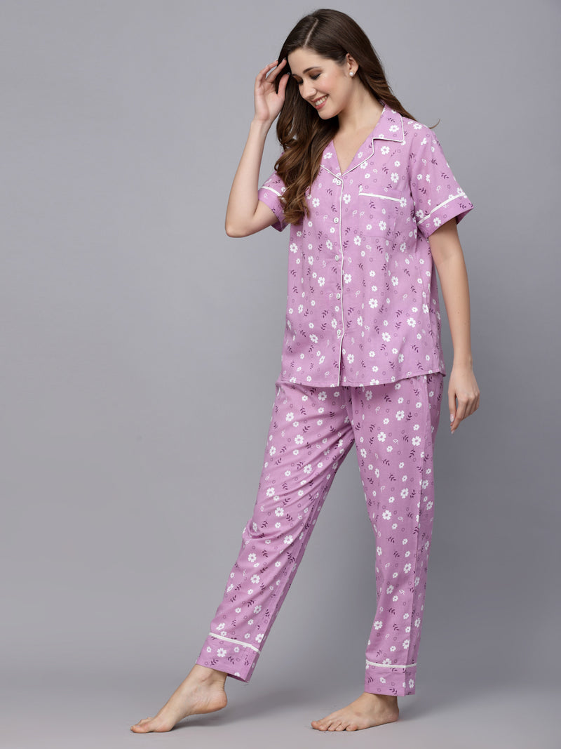 Women's Floral Printed Rayon Night Suit