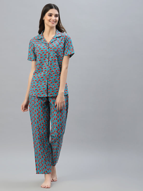 Women's Printed Cotton Night Suit Set