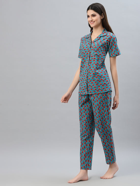 Women's Printed Cotton Night Suit Set