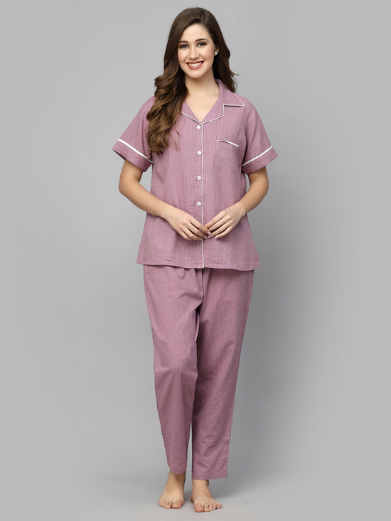 Women's Woven Design Cotton Night Suit