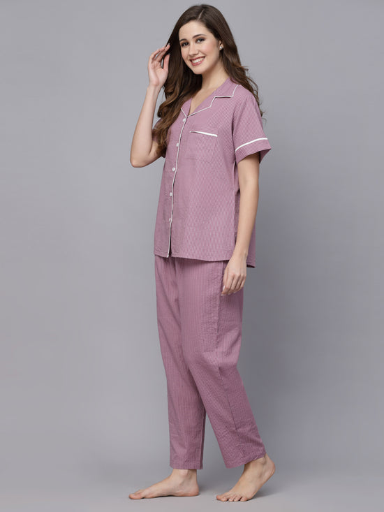 Women's Woven Design Cotton Night Suit