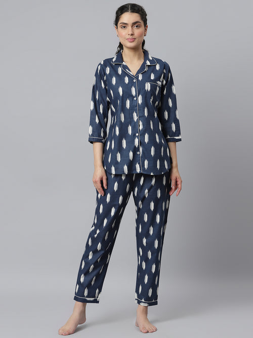 Women's Ikat Printed Rayon Night Suit Set