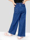 Girls Dark Blue Embroidered Cotton Jeans