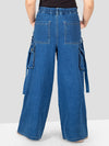 Girls Blue Comfort Fit 10-Pocket Cargo Pant