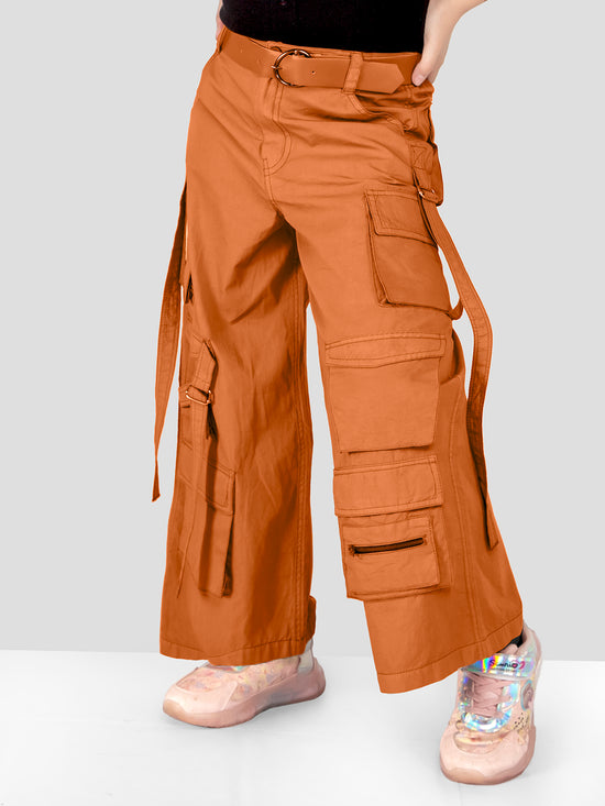 Girls Burnt Orange Cotton Comfort Fit Cargo Pants