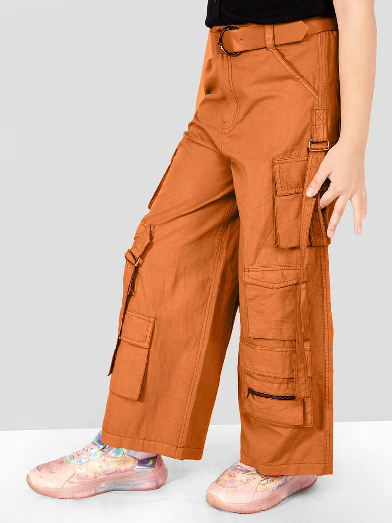 Girls Burnt Orange Cotton Comfort Fit Cargo Pants