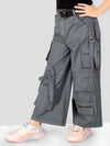 Girls Dark Grey Cotton Comfort Fit Cargo Pants