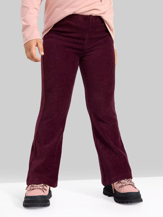 Girls Maroon Flared Corduroy Parallel Trousers