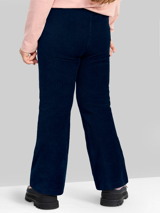 Girls Navy Blue Flared Corduroy Parallel Trousers