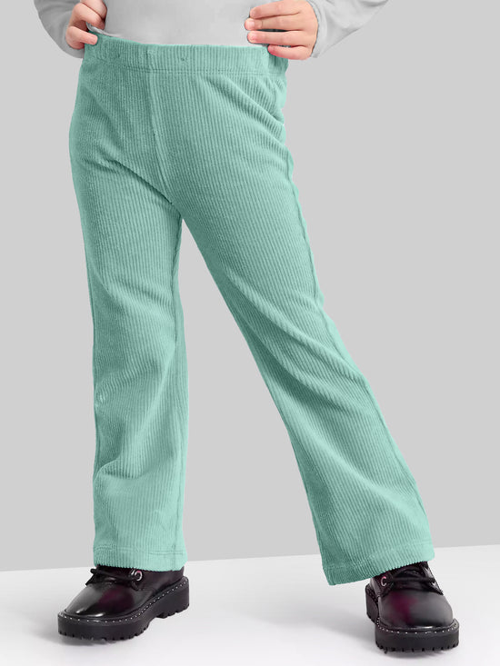 Girls Green Flared Corduroy Parallel Trousers