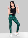 Girls Green Skinny Fit Fast-Dry Active Printed Jeggings