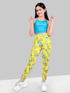 Girls Yellow Skinny Fit Fast-Dry Active Printed Jeggings