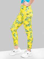 Girls Yellow Skinny Fit Fast-Dry Active Printed Jeggings