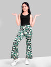 Girls Green Skinny Fit Fast-Dry Active Printed Flared Jeggings