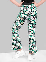 Girls Green Skinny Fit Fast-Dry Active Printed Flared Jeggings