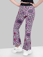 Girls Pink Skinny Fit Fast-Dry Active Printed Flared Jeggings
