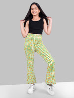 Girls Green Skinny Fit Fast-Dry Active Printed Flared Jeggings