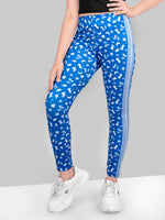 Girls Blue Skinny Fit Fast-Dry Active Printed Jeggings
