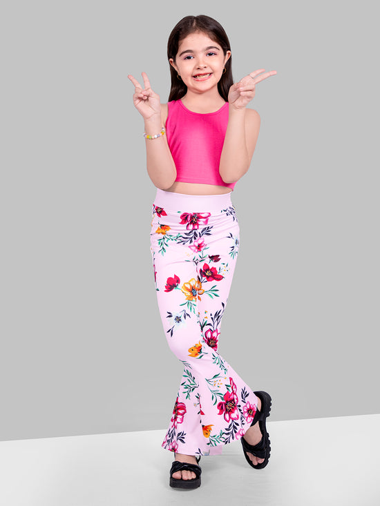 Girls Pink Floral Skinny Fit Fast-Dry Active Printed Flared Jeggings