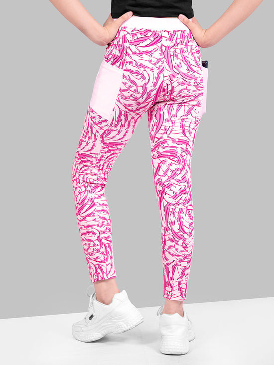 Girls Pink Skinny Fit Fast-Dry Active Printed Jeggings