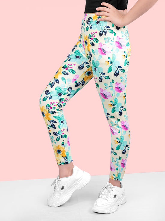 Girls Yellow Skinny Fit Fast-Dry Active Printed Jeggings