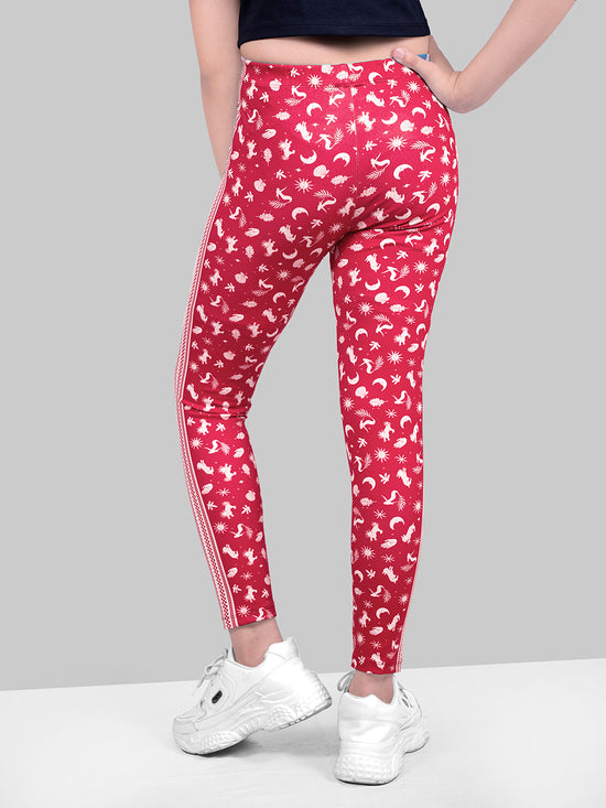 Girls Red Skinny Fit Fast-Dry Active Printed Jeggings