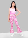 Girls Pink Skinny Fit Fast-Dry Active Printed Flared Jeggings
