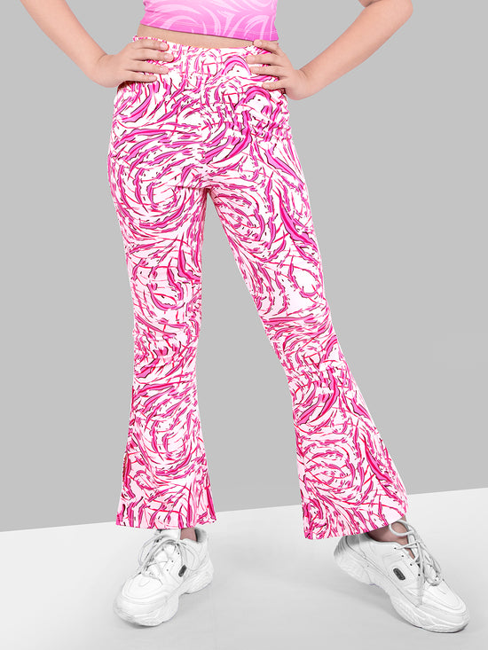 Girls Pink Skinny Fit Fast-Dry Active Printed Flared Jeggings