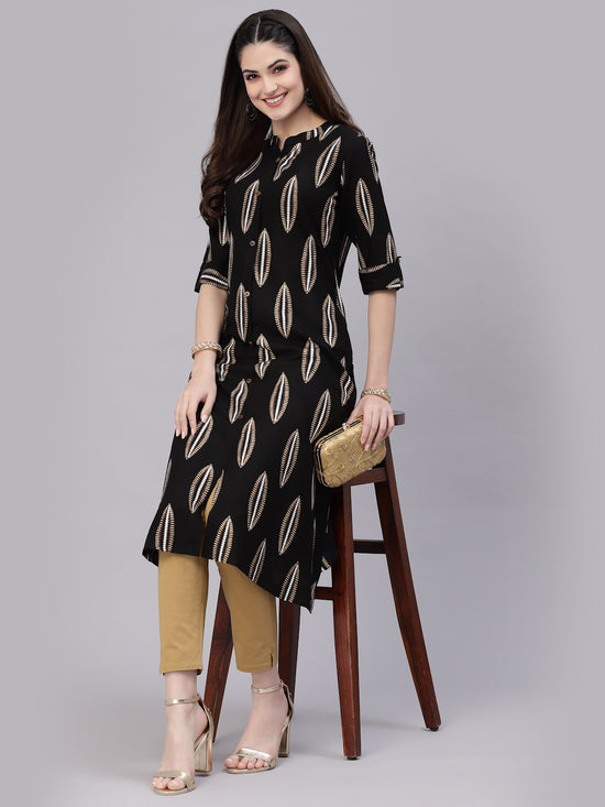 Women's Block Printed Rayon A-Line Kurta