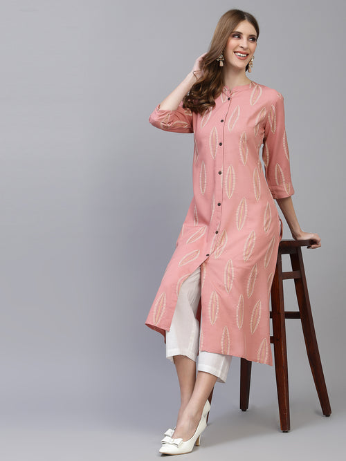 Women's Block Printed Rayon A-Line Kurta