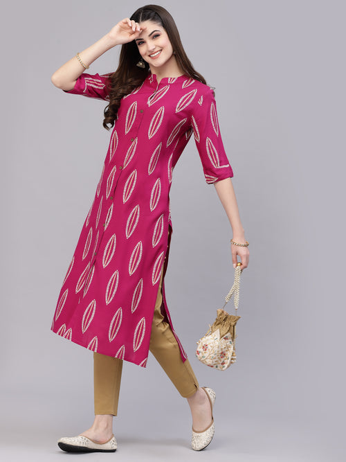 Women's Block Printed Rayon A-Line Kurta