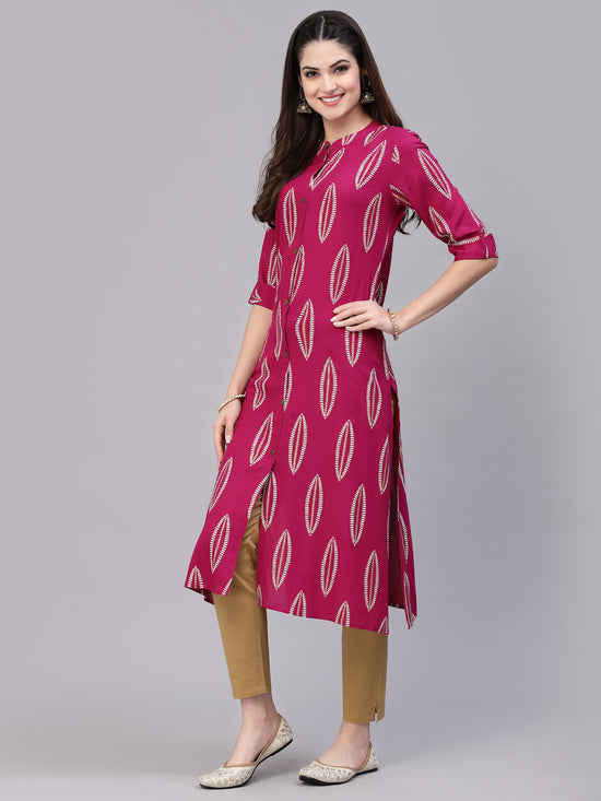 Women's Block Printed Rayon A-Line Kurta