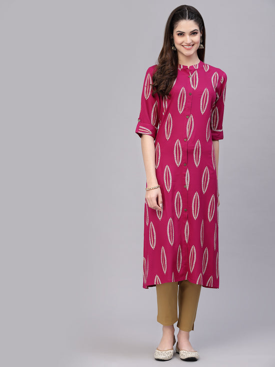 Women's Block Printed Rayon A-Line Kurta