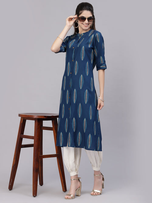 Women's Block Printed Rayon A-Line Kurta