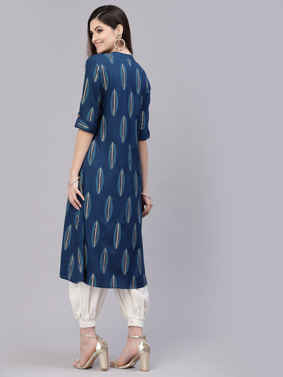 Women's Block Printed Rayon A-Line Kurta