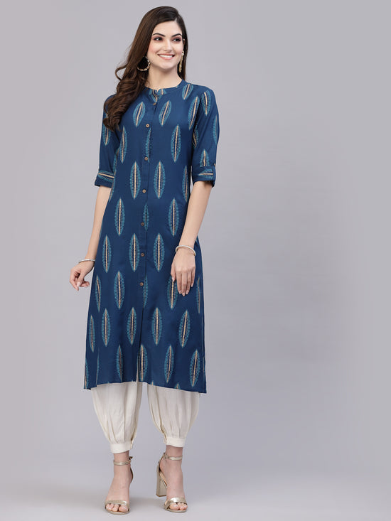 Women's Block Printed Rayon A-Line Kurta